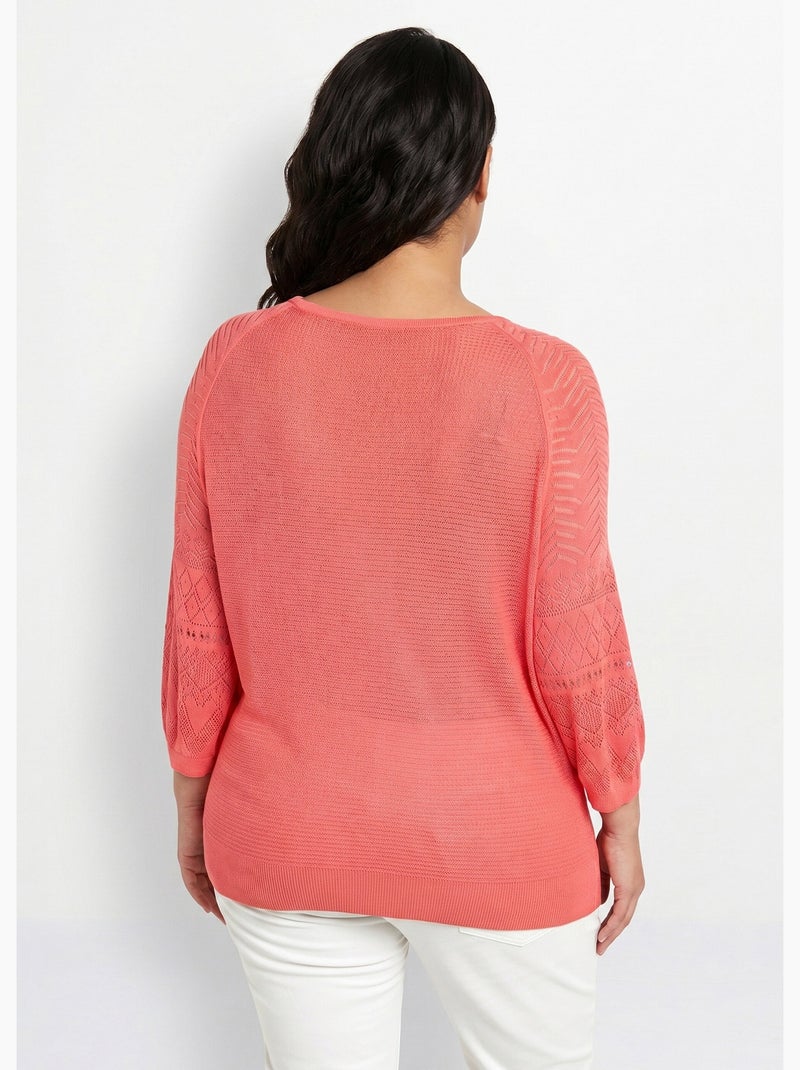 Jersey ligero con manga raglán 3/4 y cuello redondo - Afibel Coral - Kiabi