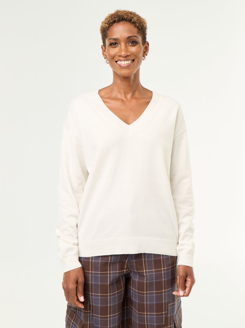 Jersey ligero de cuello en V Blanco - Kiabi