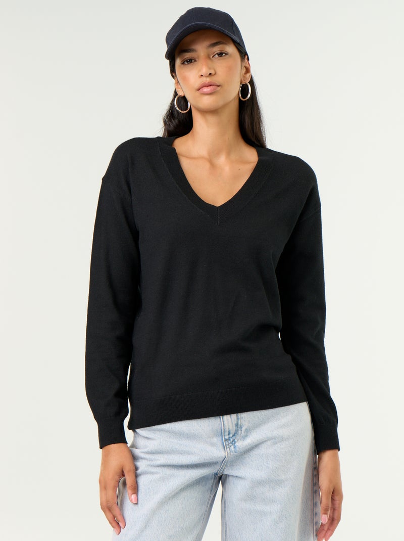 Jersey ligero de cuello en V Negro - Kiabi