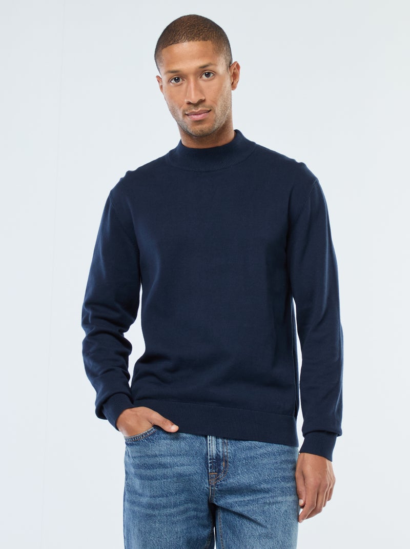Jersey ligero de punto fino con cuello alto Azul - Kiabi