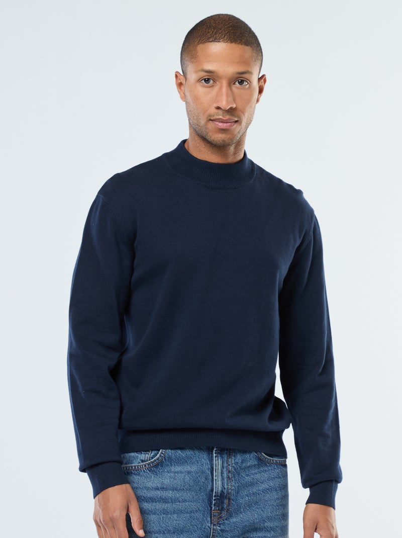 Jersey ligero de punto fino con cuello alto Azul - Kiabi
