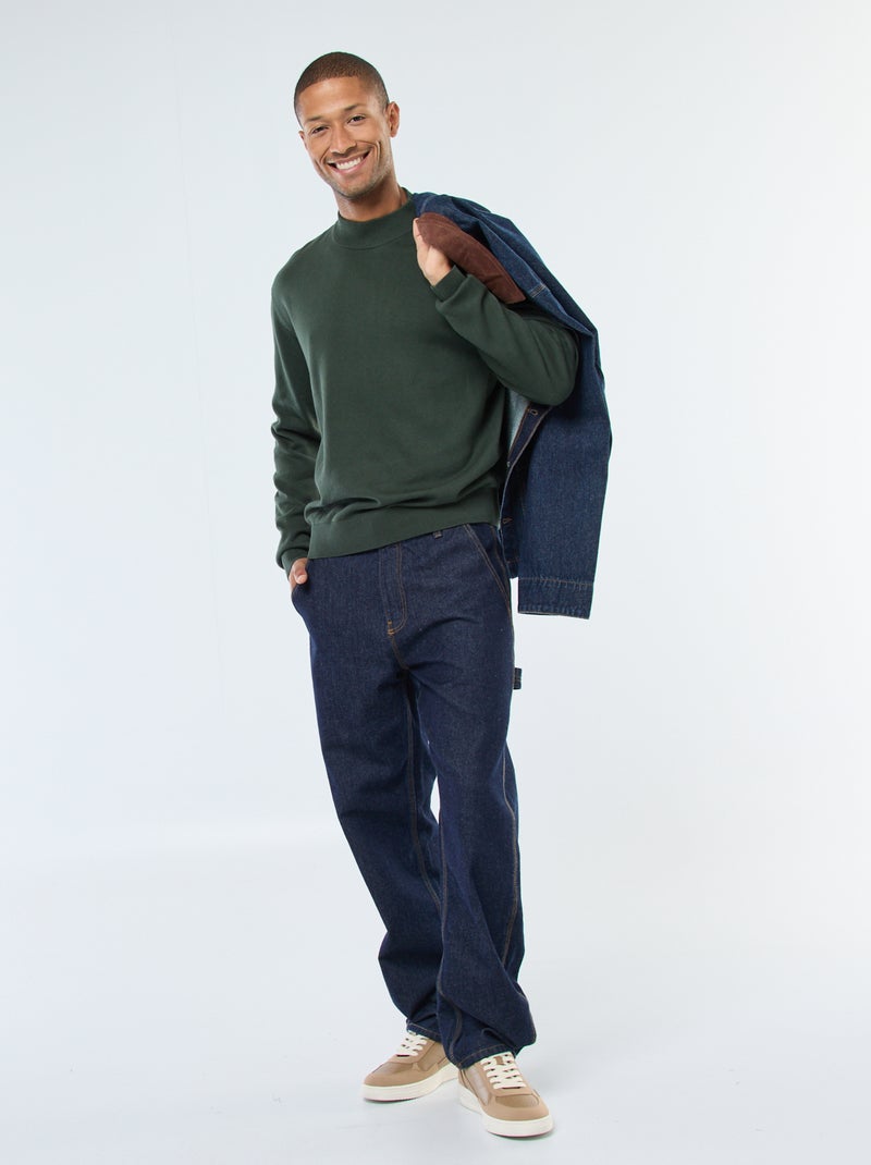 Jersey ligero de punto fino con cuello alto Kaki - Kiabi