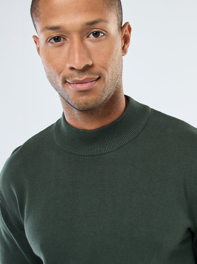 Jersey ligero de punto fino con cuello alto Kaki - Kiabi