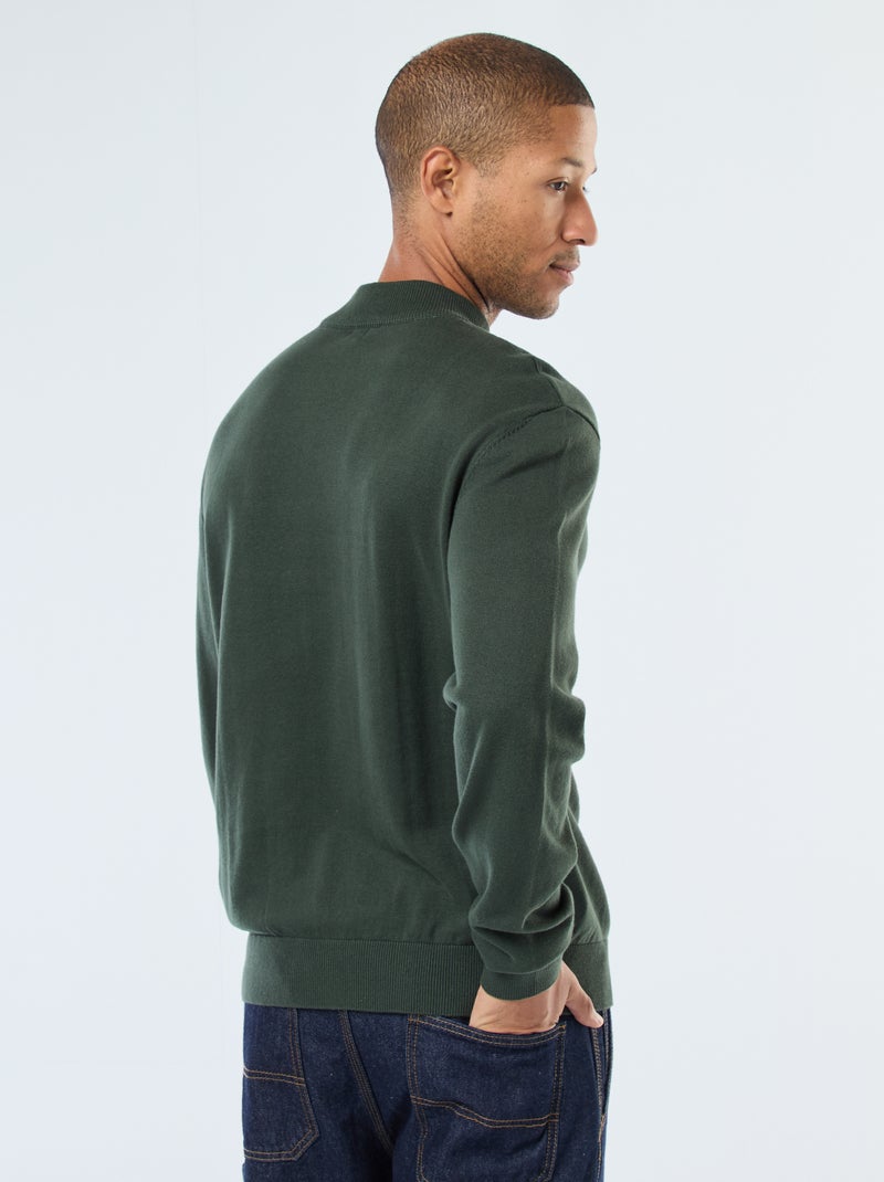 Jersey ligero de punto fino con cuello alto Kaki - Kiabi