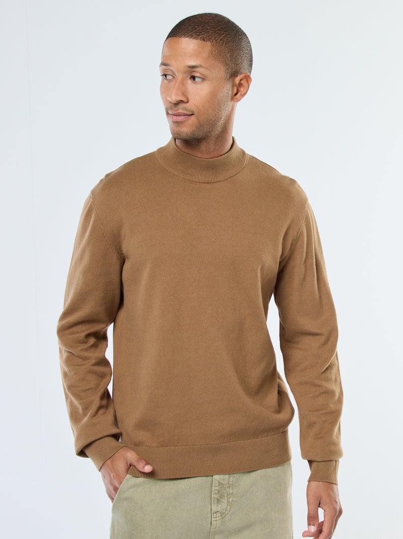 Jersey ligero de punto fino con cuello alto Marron - Kiabi