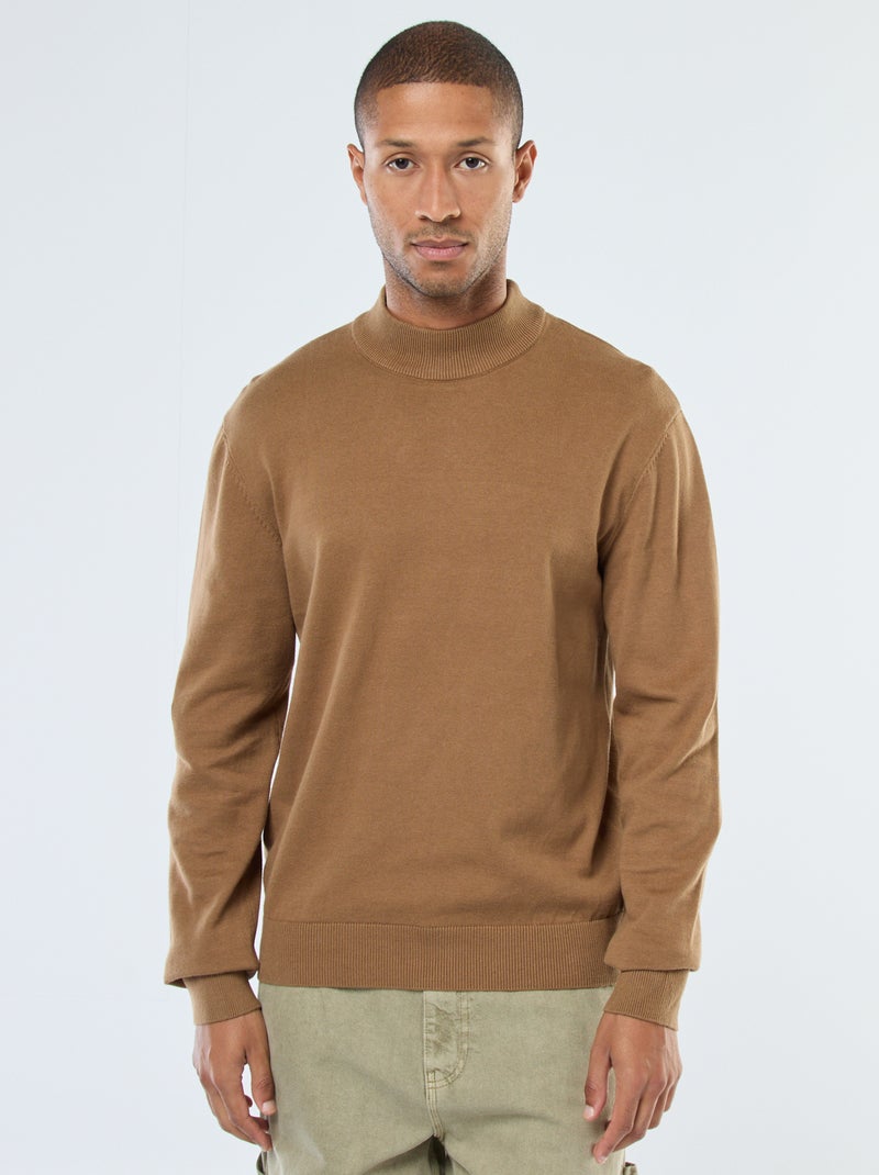 Jersey ligero de punto fino con cuello alto Marron - Kiabi