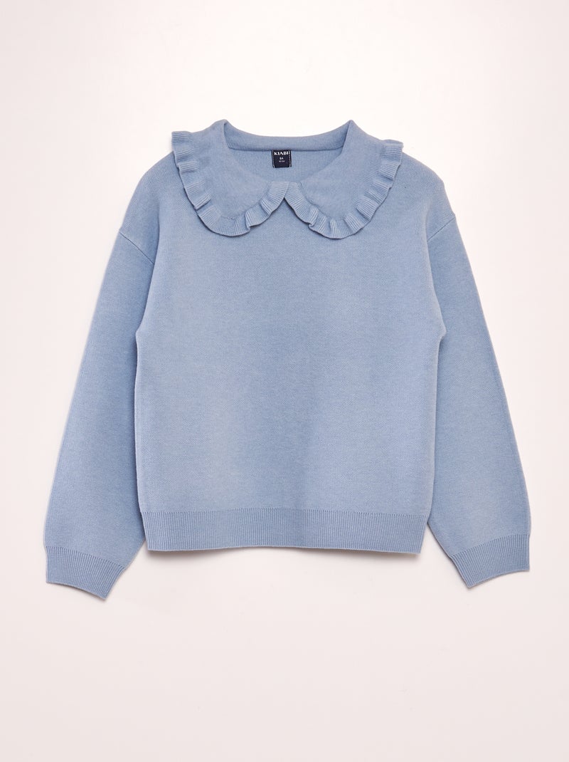 Jersey liso con cuello babero AZUL - Kiabi