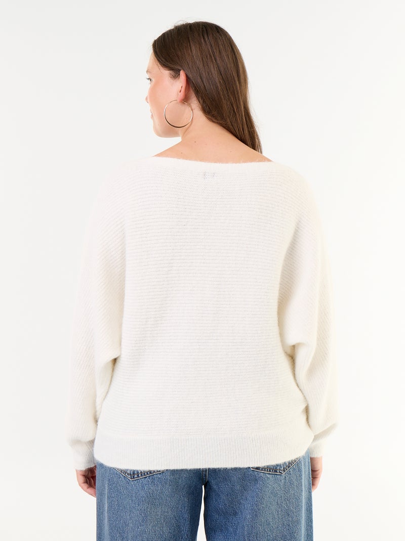 Jersey liso con cuello barco y sisas caídas Blanco - Kiabi