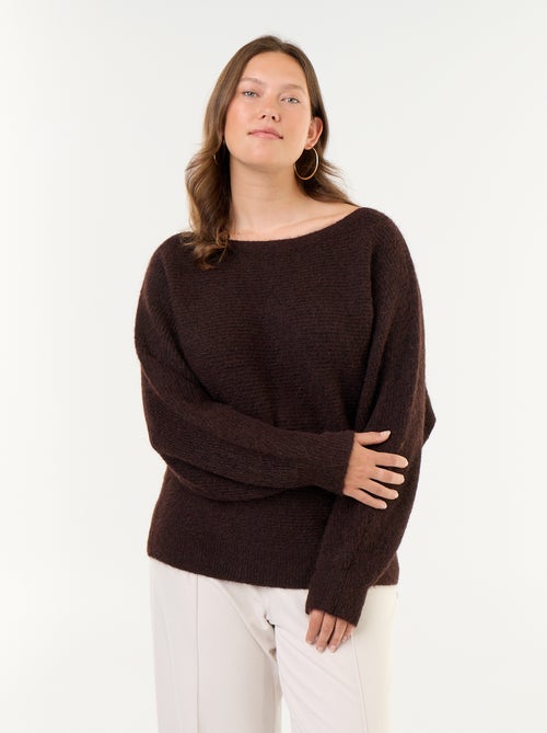 Jersey liso con cuello barco y sisas caídas - Kiabi