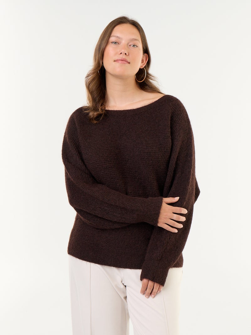 Jersey liso con cuello barco y sisas caídas Marron - Kiabi
