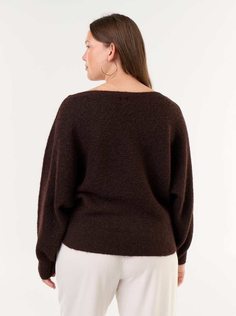 Jersey liso con cuello barco y sisas caídas Marron - Kiabi