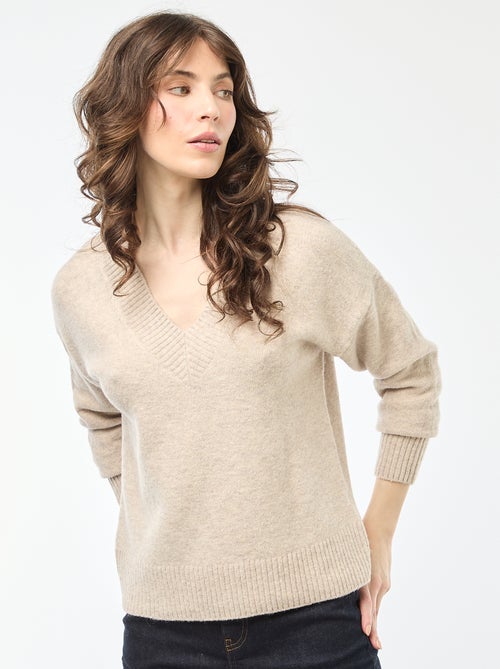 Jersey liso con cuello de pico - Kiabi