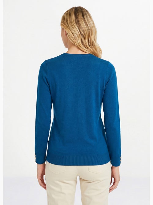 Jersey liso con cuello en V en lana merina - Afibel - Kiabi