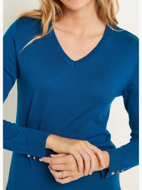 Jersey liso con cuello en V en lana merina - Afibel - Kiabi