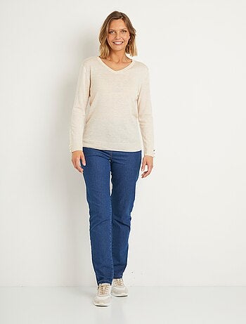 Jersey liso con cuello en V en lana merina - Afibel