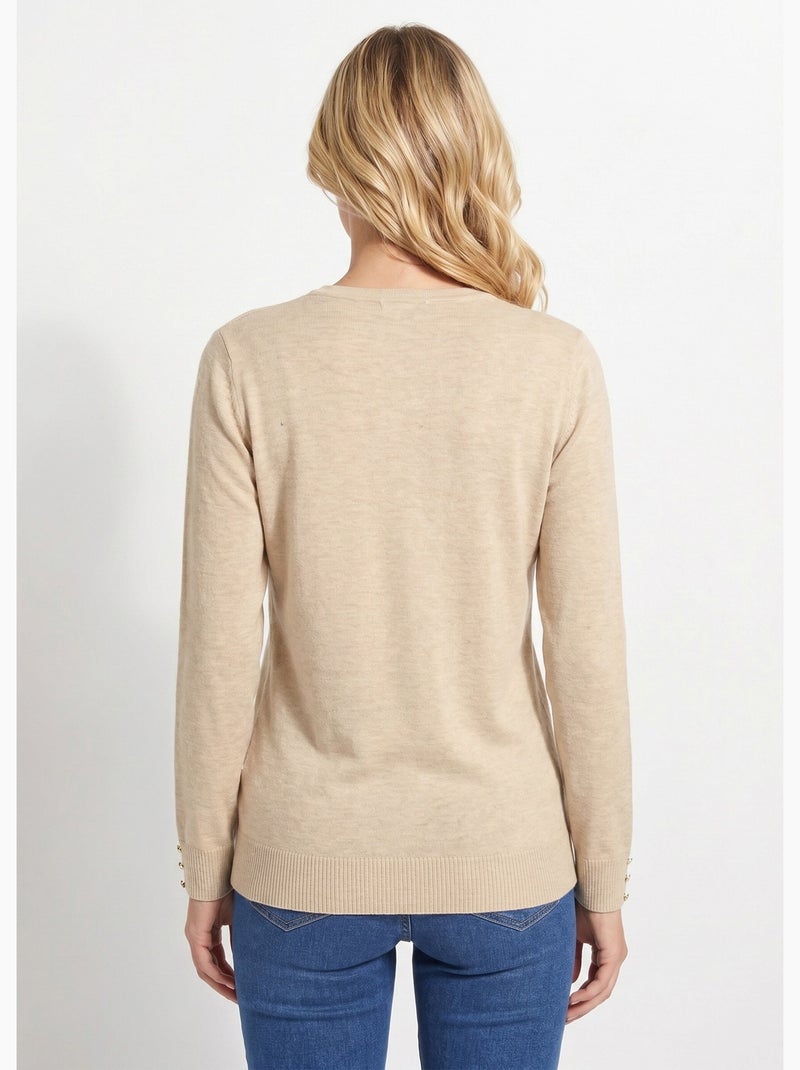Jersey liso con cuello en V en lana merina - Afibel Beige - Kiabi