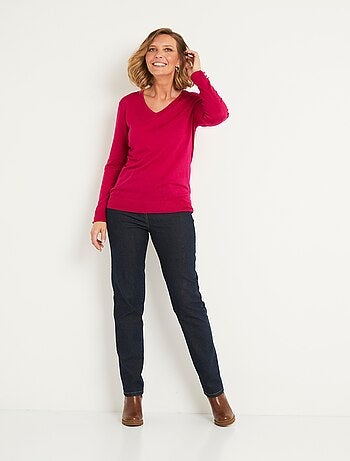 Jersey liso con cuello en V en lana merina - Afibel