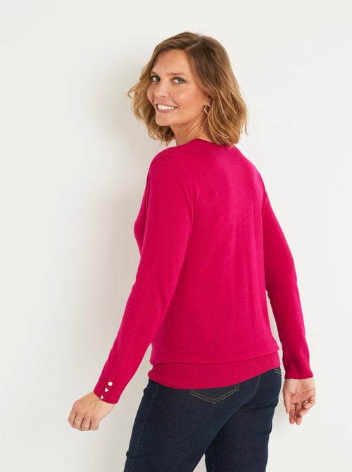 Jersey liso con cuello en V en lana merina - Afibel - Kiabi