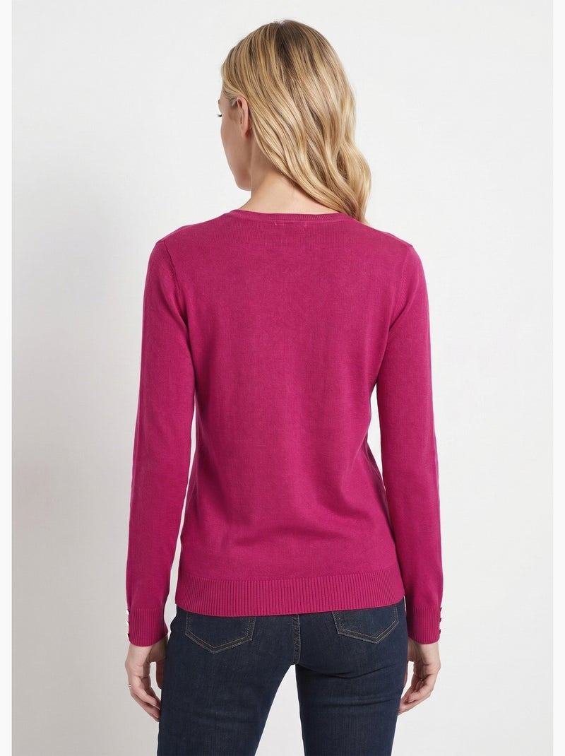 Jersey liso con cuello en V en lana merina - Afibel Violeta - Kiabi
