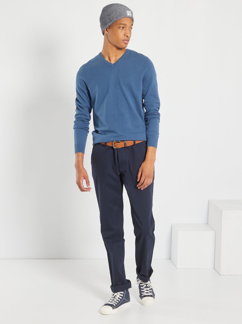 Jersey liso con cuello redondo +1,90 m azul oscuro - Kiabi