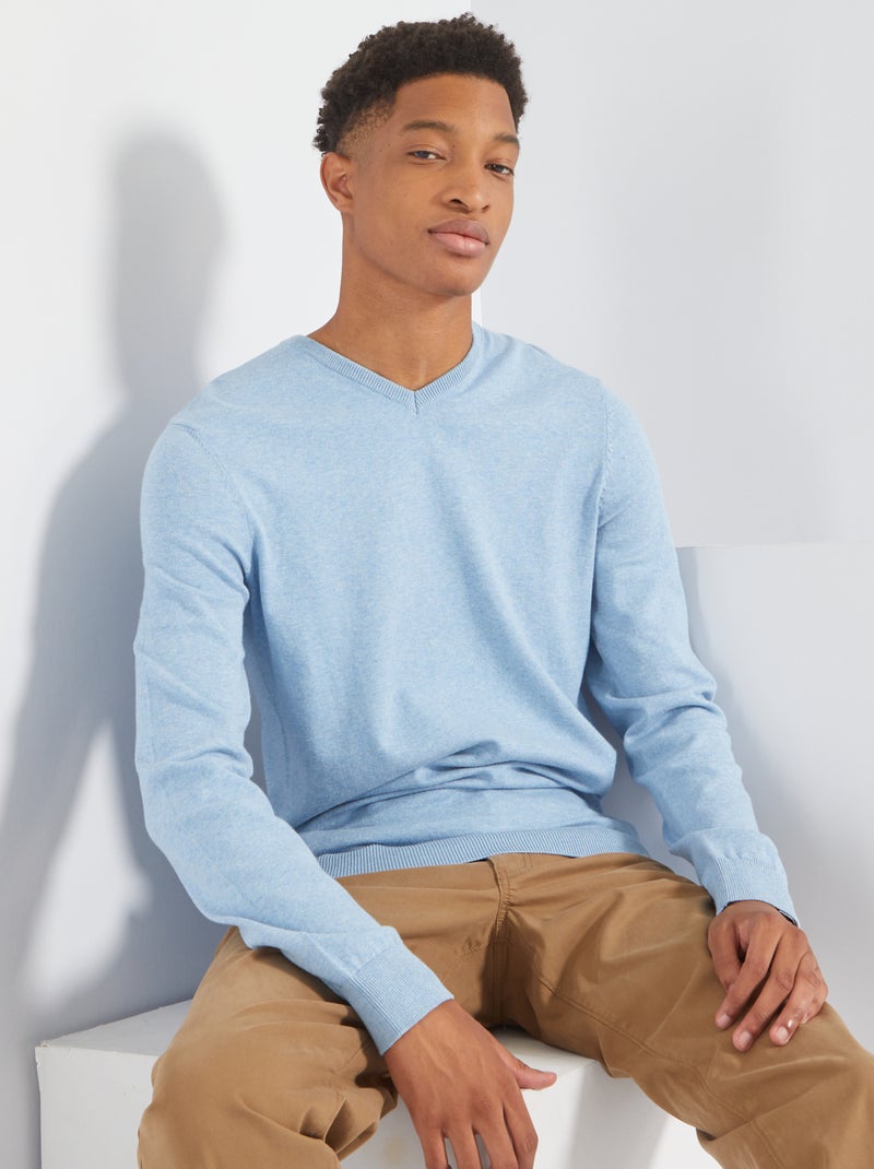 Jersey liso con cuello redondo +1,90 m AZUL - Kiabi