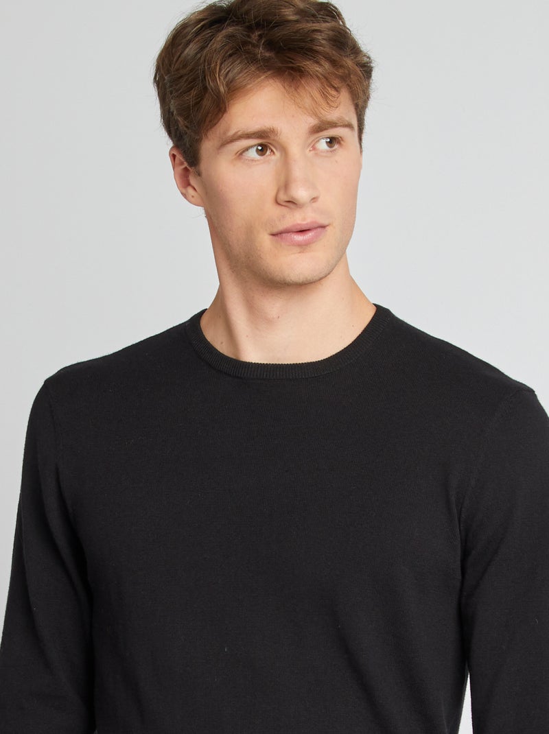 Jersey liso con cuello redondo +1,90 m Negro - Kiabi