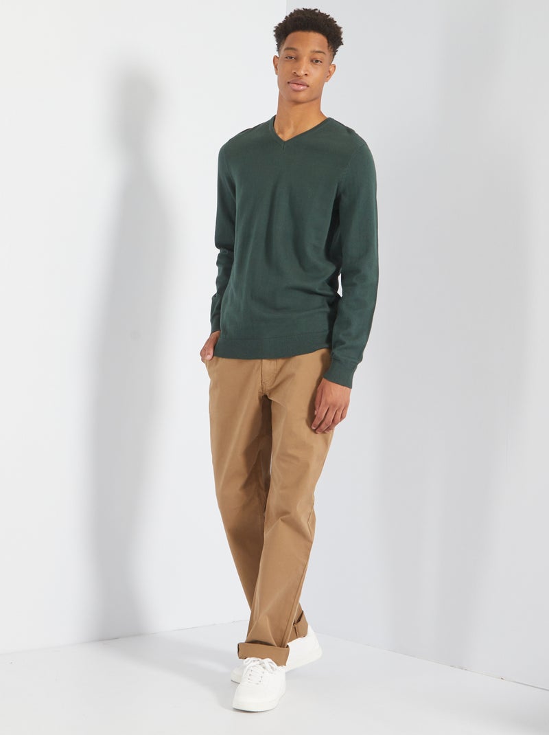 Jersey liso con cuello redondo +1,90 m VERDE - Kiabi