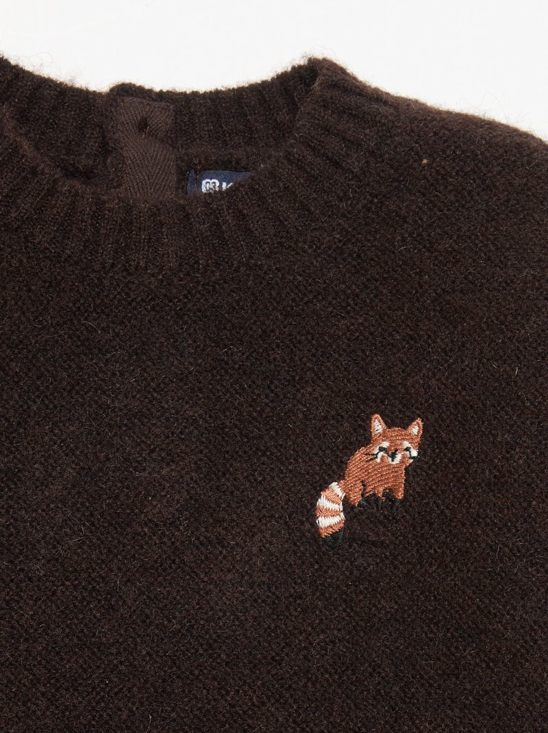 Jersey liso con pequeño bordado de "zorro" Marron - Kiabi