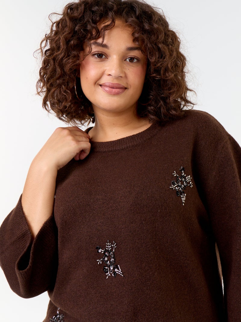 Jersey liso con strass Marron - Kiabi