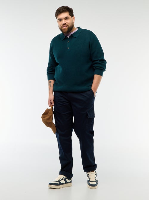 Jersey liso cuello polo abotonado - Kiabi