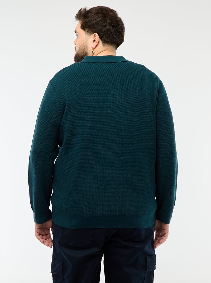 Jersey liso cuello polo abotonado Azul - Kiabi