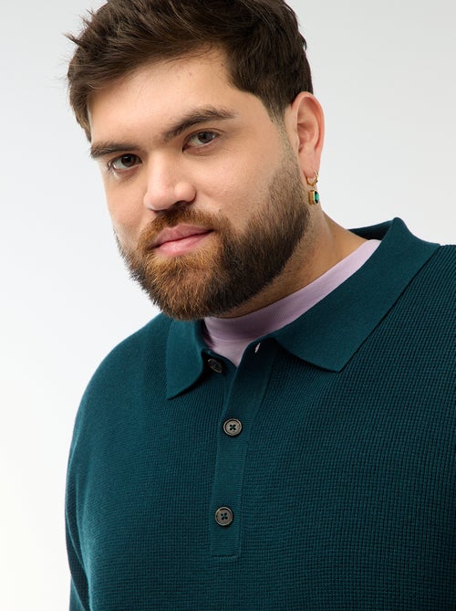 Jersey liso cuello polo abotonado - Kiabi