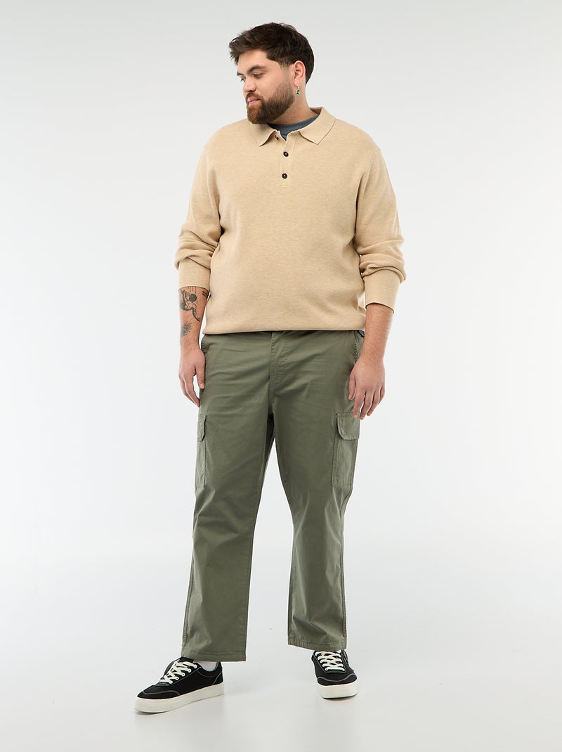 Jersey liso cuello polo abotonado Beige - Kiabi