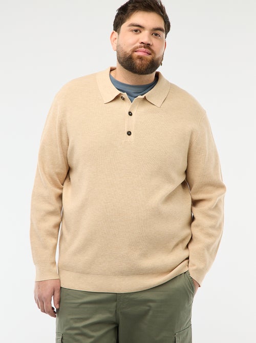 Jersey liso cuello polo abotonado - Kiabi