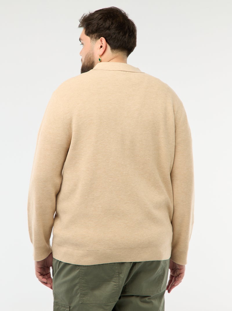 Jersey liso cuello polo abotonado Beige - Kiabi
