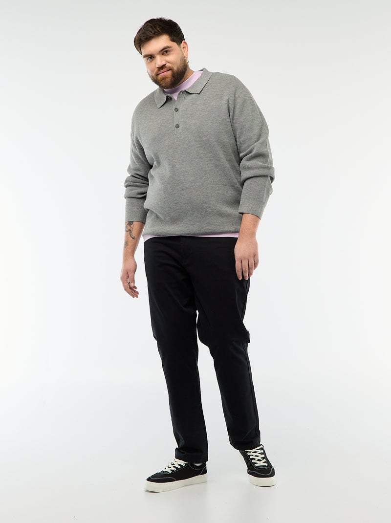 Jersey liso cuello polo abotonado Gris - Kiabi