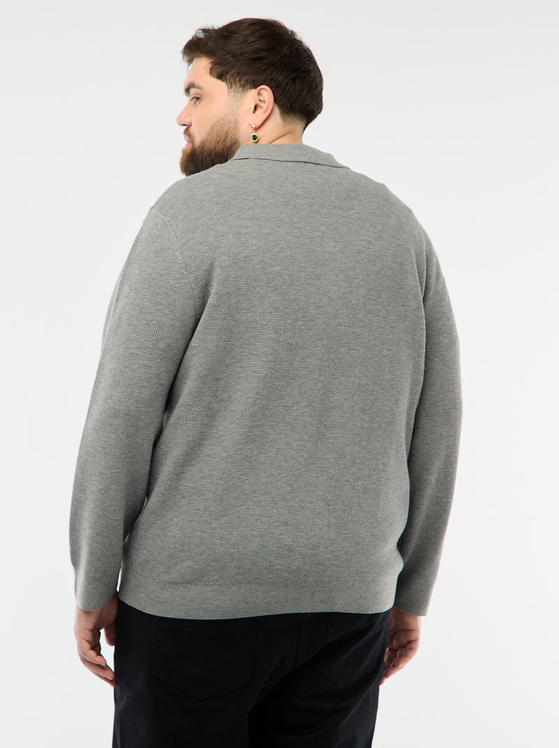 Jersey liso cuello polo abotonado Gris - Kiabi
