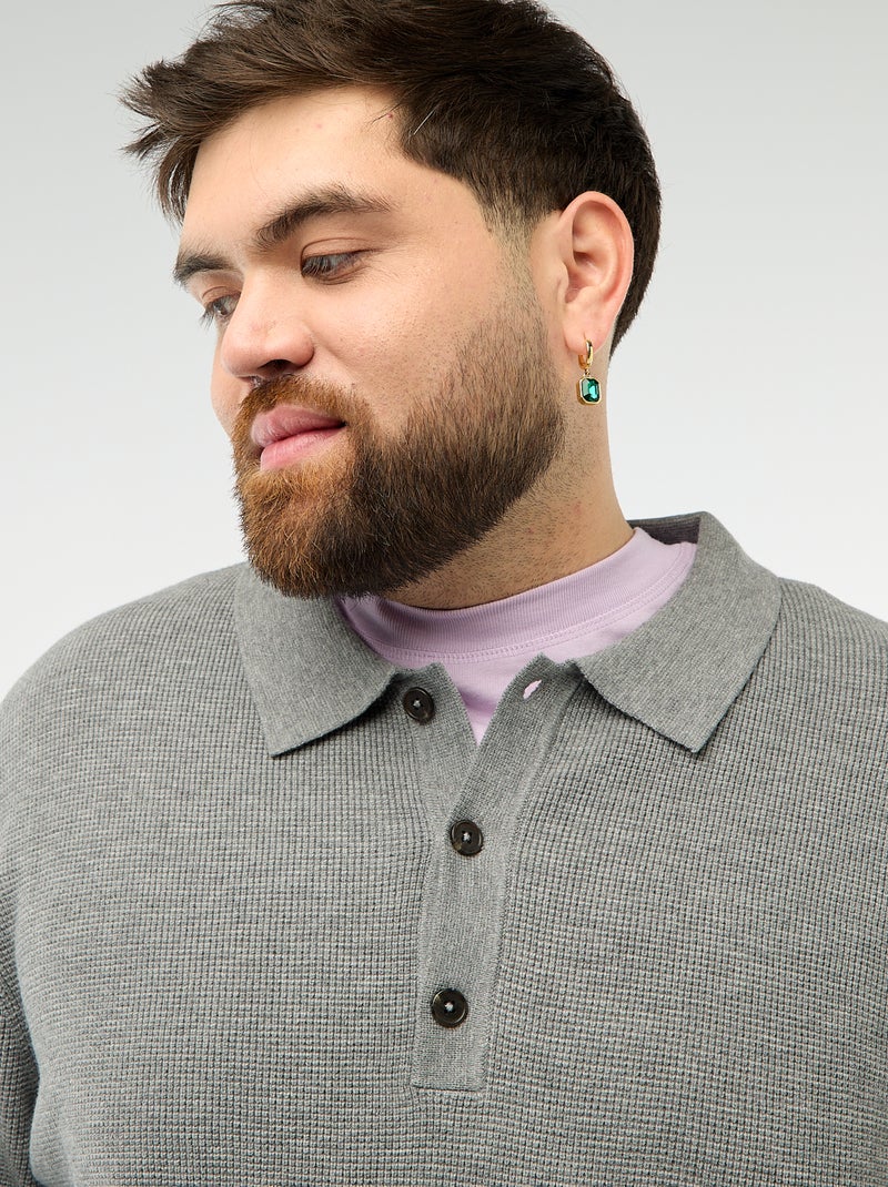 Jersey liso cuello polo abotonado Gris - Kiabi