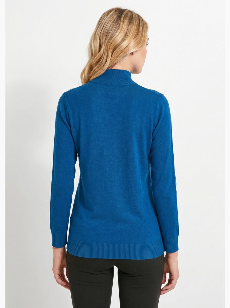 Jersey liso de cuello alto en lana merino - Afibel Azul petróleo - Kiabi