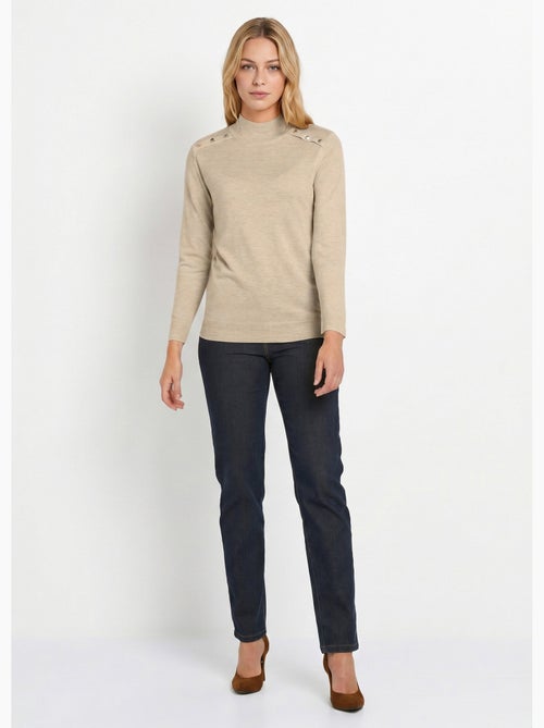 Jersey liso de cuello alto en lana merino - Afibel - Kiabi