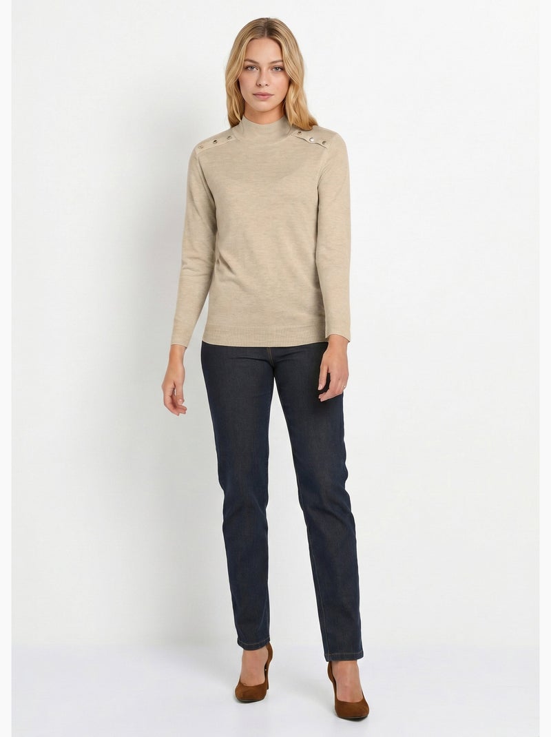 Jersey liso de cuello alto en lana merino - Afibel Beige - Kiabi