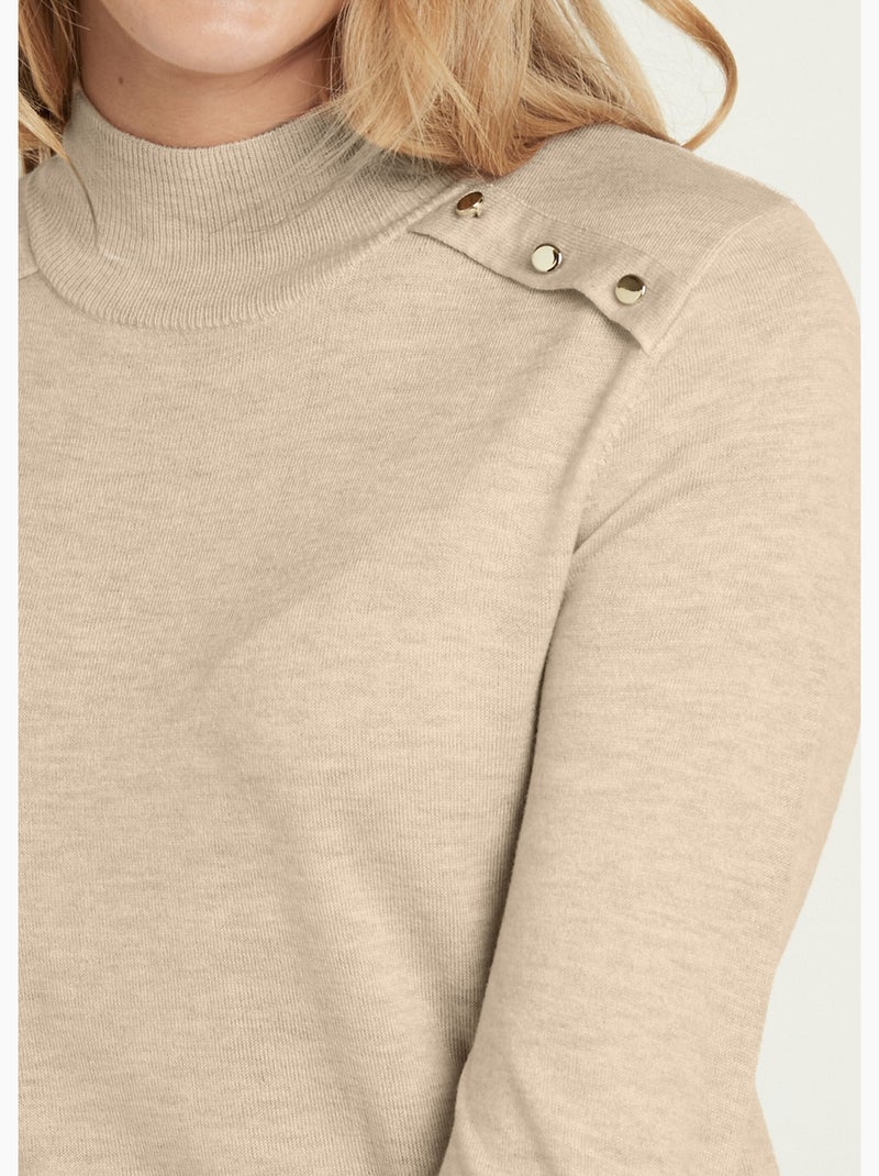 Jersey liso de cuello alto en lana merino - Afibel Beige - Kiabi