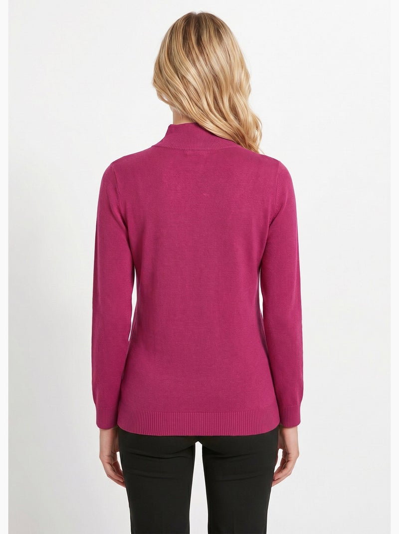 Jersey liso de cuello alto en lana merino - Afibel Violeta - Kiabi