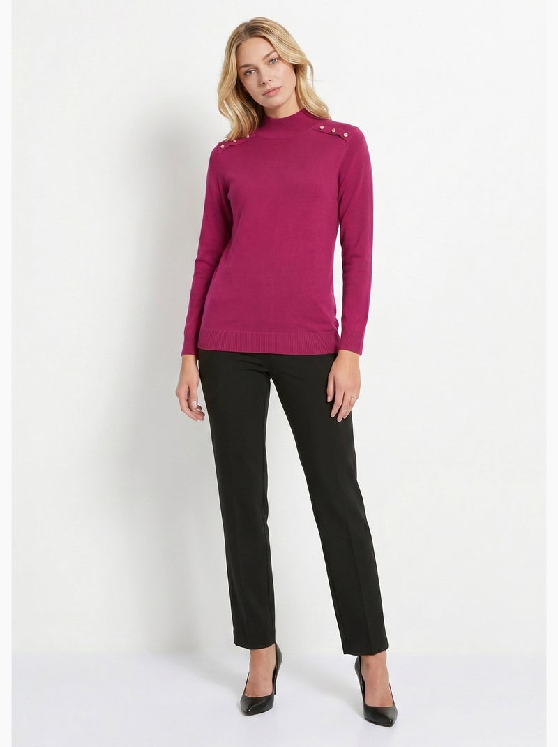 Jersey liso de cuello alto en lana merino - Afibel Violeta - Kiabi