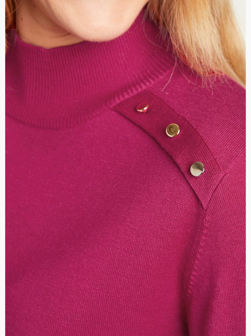 Jersey liso de cuello alto en lana merino - Afibel Violeta - Kiabi