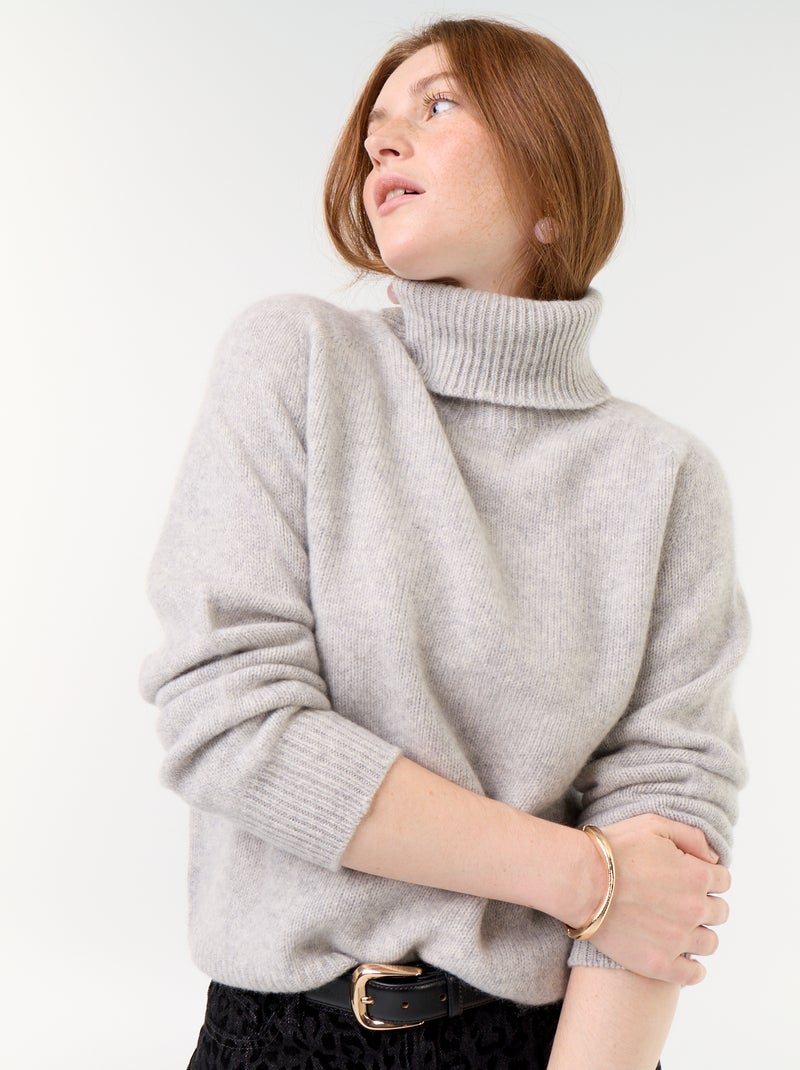 Jersey liso de cuello alto Gris - Kiabi