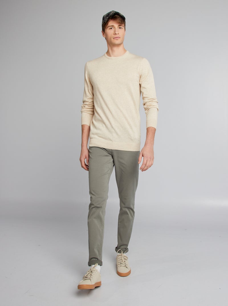 Jersey liso de cuello redondo +1m90 BEIGE - Kiabi