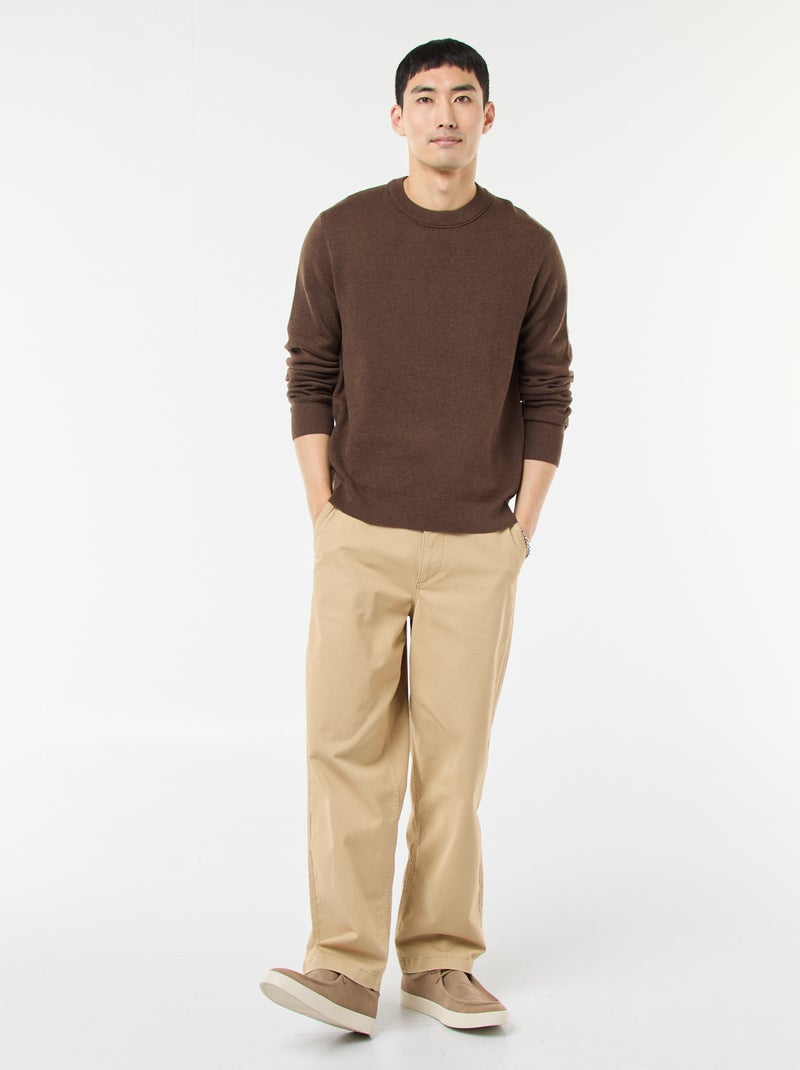 Jersey liso de cuello redondo Marron - Kiabi