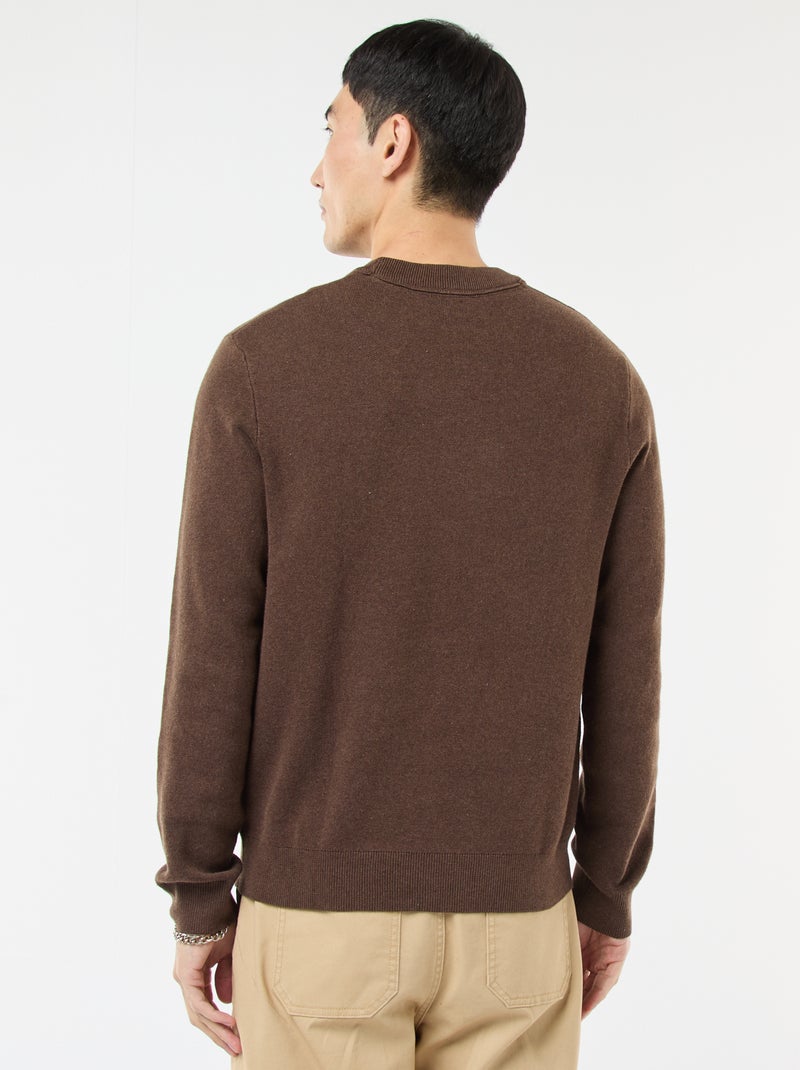 Jersey liso de cuello redondo Marron - Kiabi