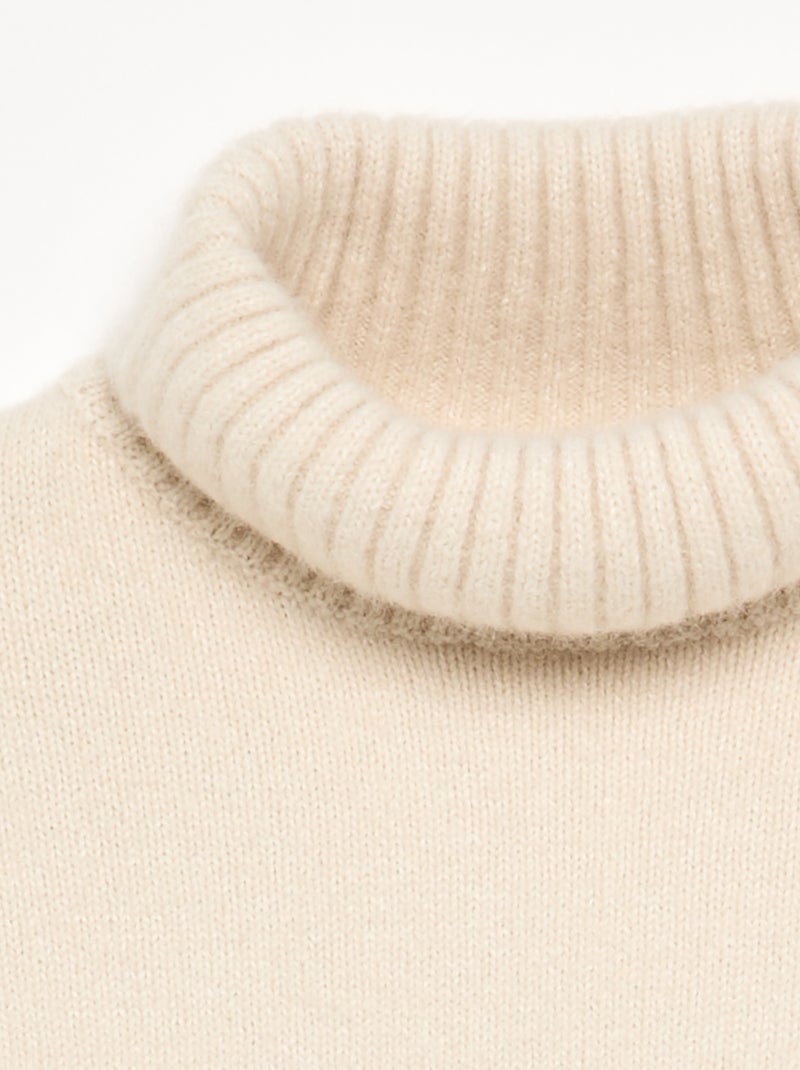 Jersey liso de cuello vuelto Beige - Kiabi